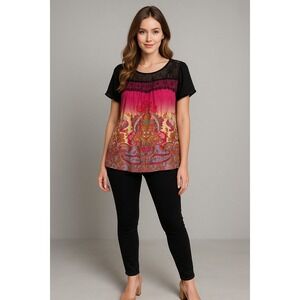 Bila Top Womens 2XL‎ Black Pink Floral Paisley Colorful Relaxed Flowy Festival